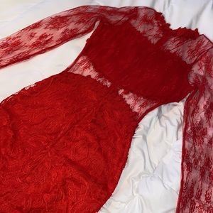Red Lace mesh dress